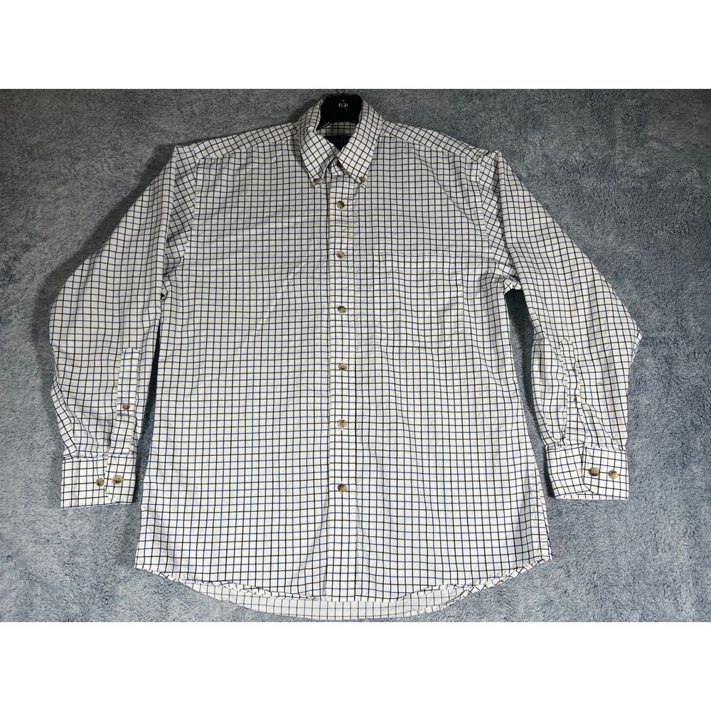 Pendleton Mens Medium White Blue Windowpane Check Cotton Button Down‎ Shirt M